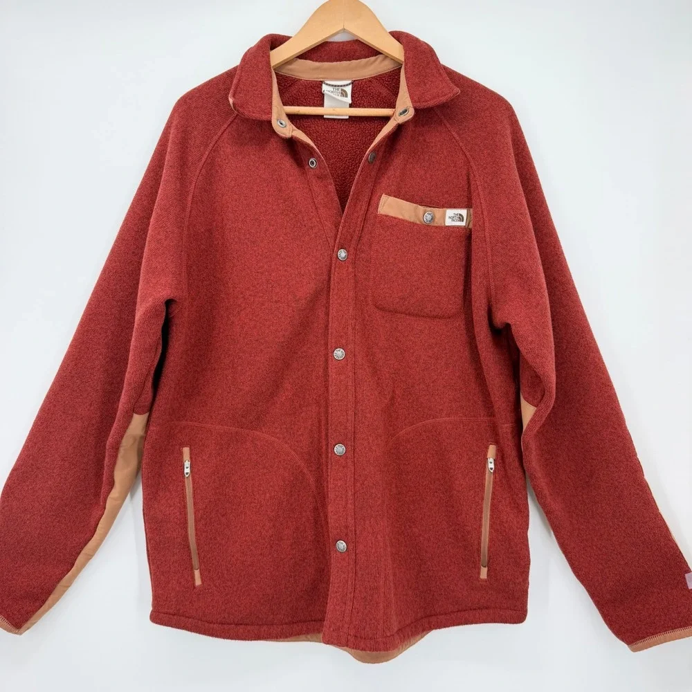 The North Face Mens Gordon Lyons Shacket Brick Red Fleece Snap Front Jacket L